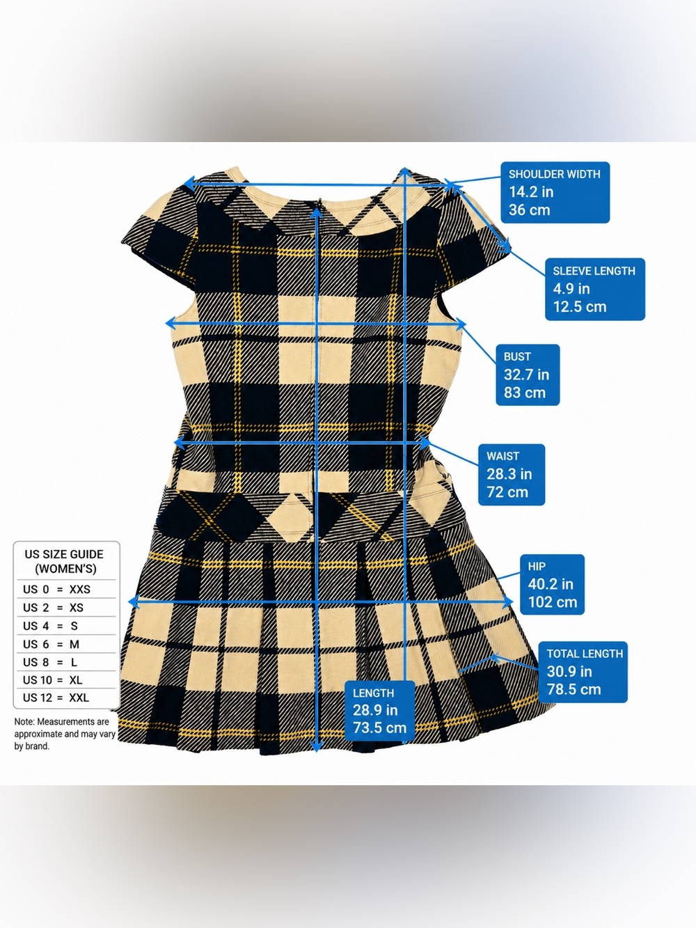Burberry Navy, Cream & Yellow Plaid Short-Sleeve Fit-and-Flare Dress - Picture 7 of 7